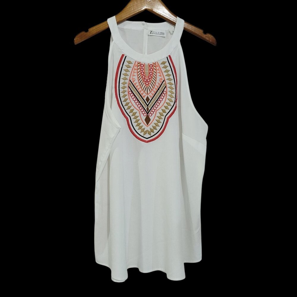 7th Avenue Design Studio NY & Co Halter Top Embroidery Tribal Boho Y2K Aztec